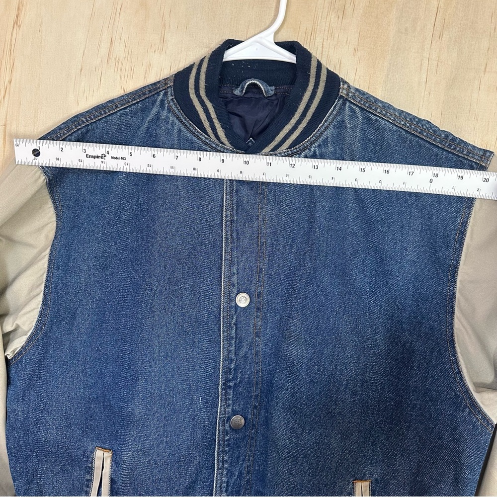 Vintage Fallen Heroes Military Bomber Denim Jacket Snap Button 90s Style Baggy M - Picture 14 of 15